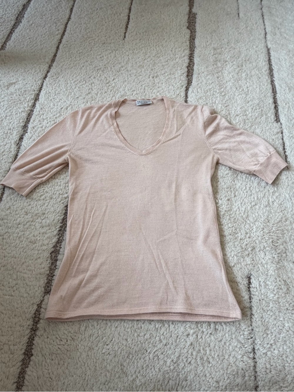 Brunello Cucinelli 100% Light Pink V-Neck Women's Sweater Top